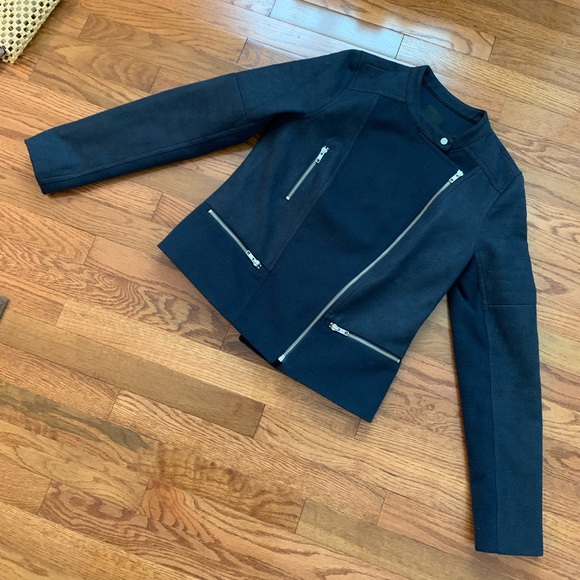 Trouve Blue Felt Moto Jacket women's medium size - Picture 3 of 11